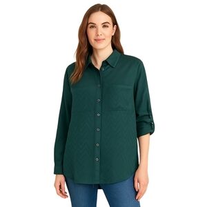 APRICOT Button Up Womens Small Green Chevron Jacquard Oversized Shirt NEW